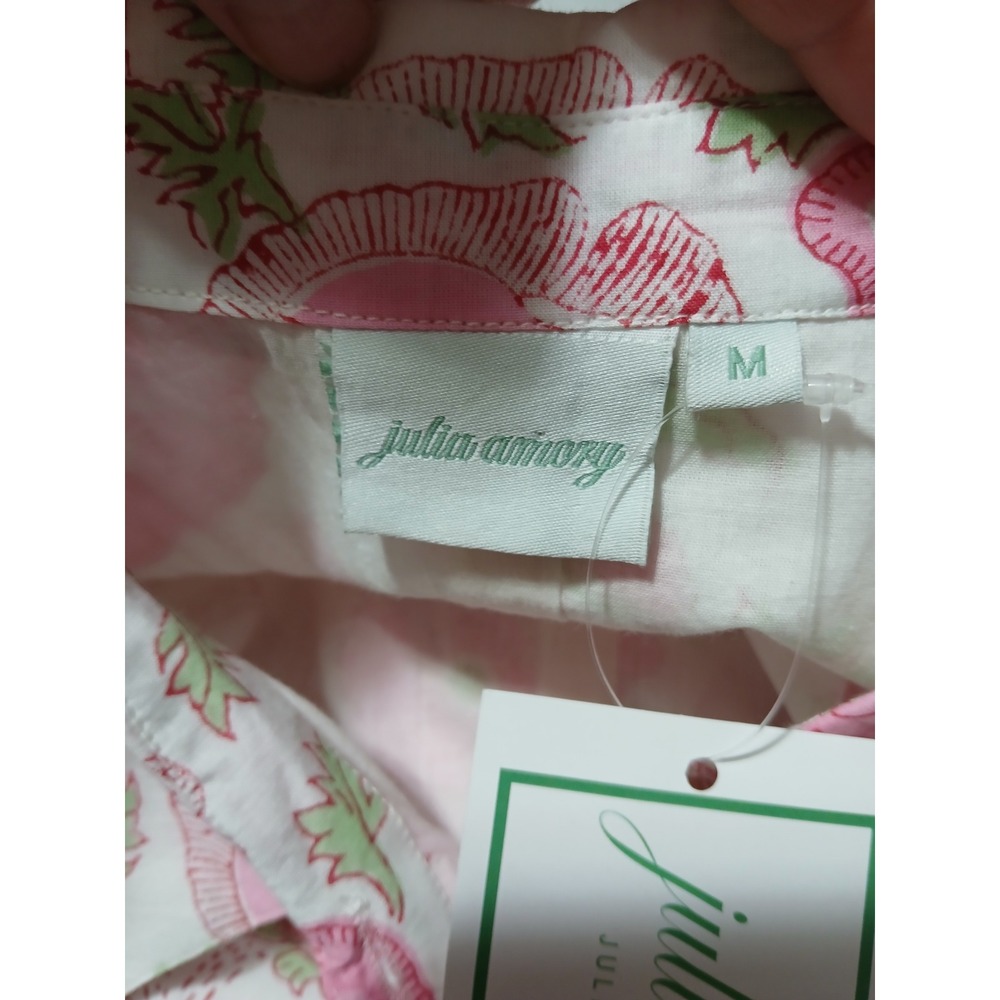 Julia Amory Pink Poppy Strawberry Block Print Cotton Shirt Dress Maxi Medium NWT - Picture 7 of 14